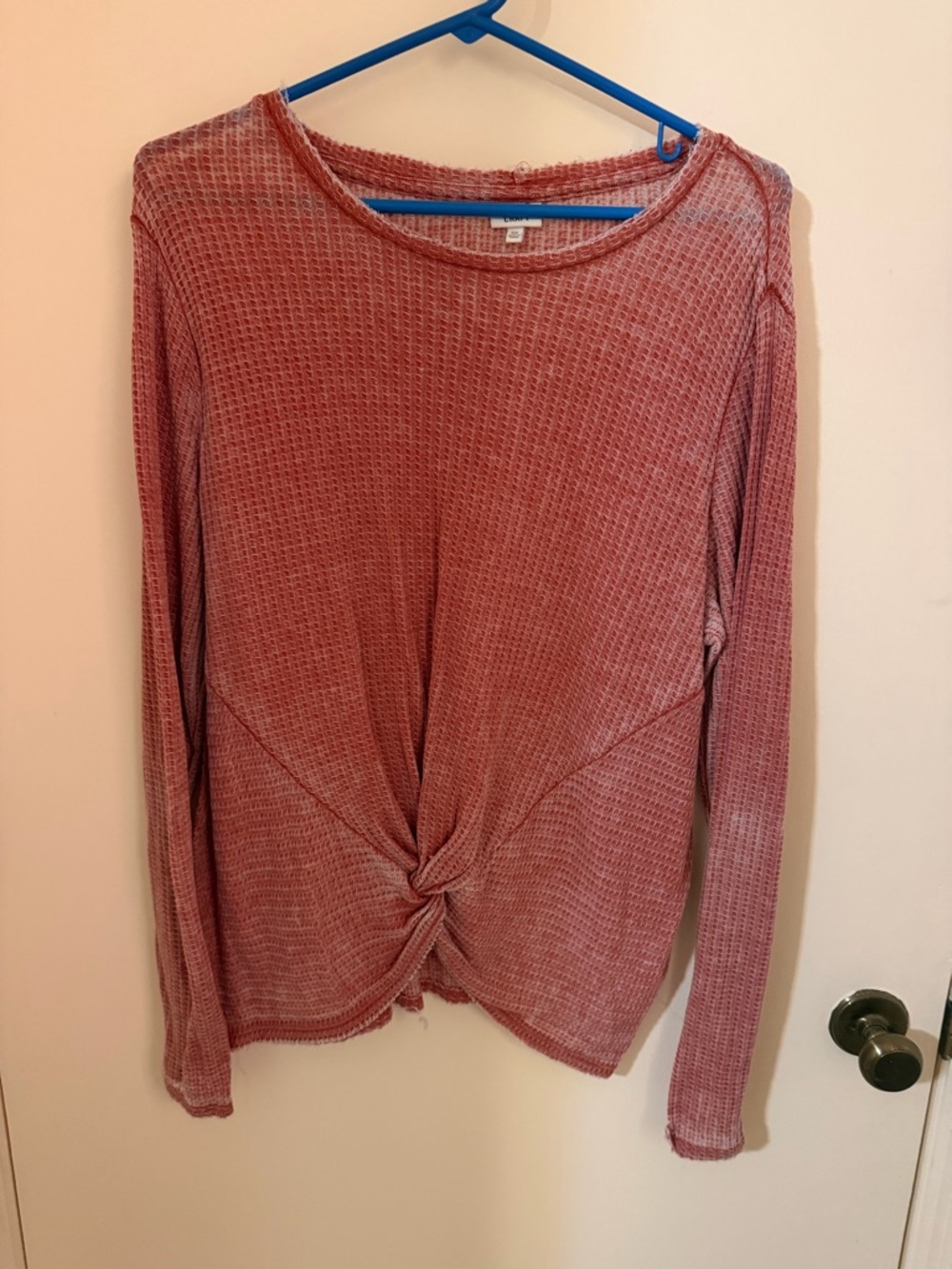 True Craft Dusty Rose Twist-Front Waffle Long Sleeve Top